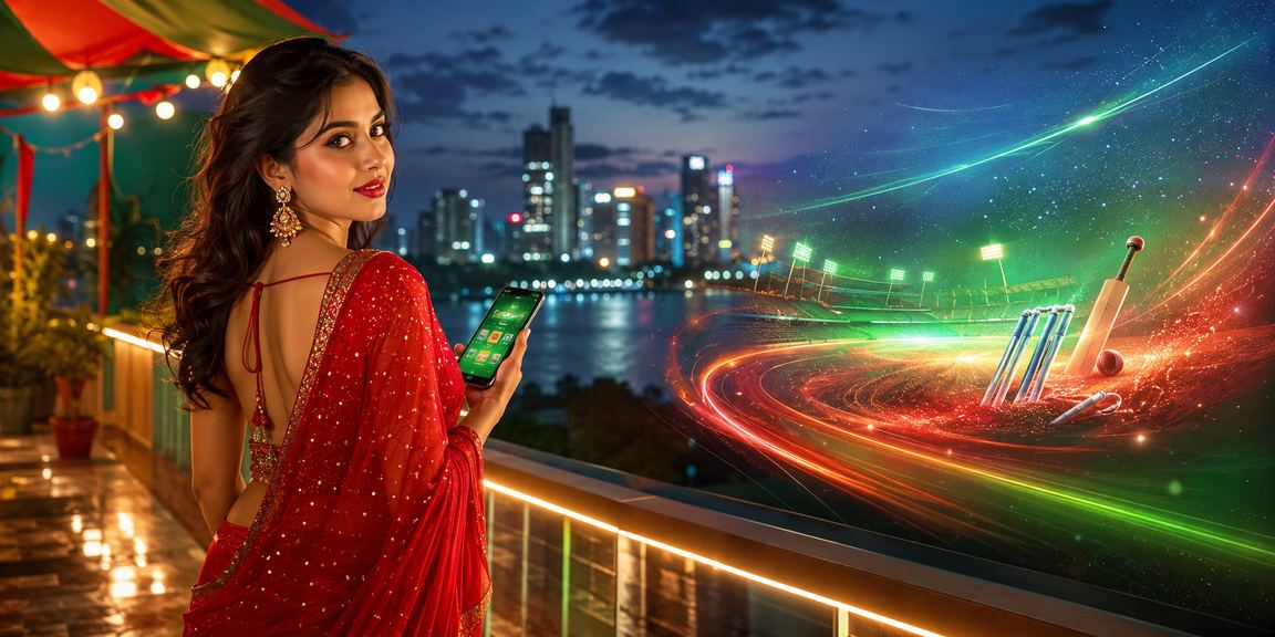 চট্টগ্রামে শাড়ি পরা একজন ব্যবহারকারী মোবাইলে ক্রিকেট বেটিং পেমেন্ট করছেন