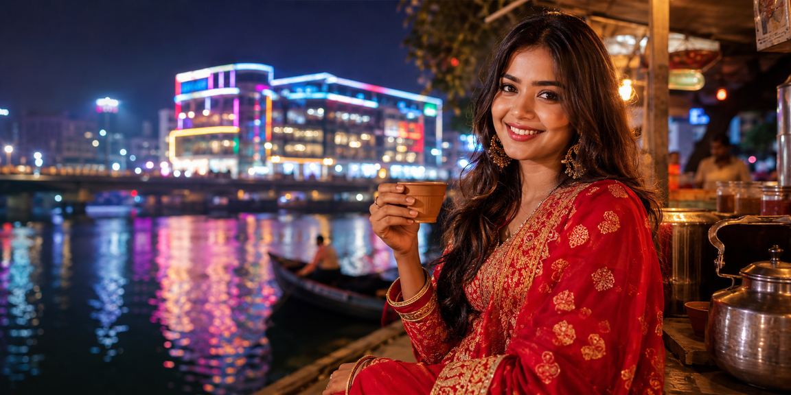 ময়মনসিংহে নিয়ন আলোয় মোবাইলে পেমেন্ট ও ডিপোজিট করছেন একজন ব্যবহারকারী
