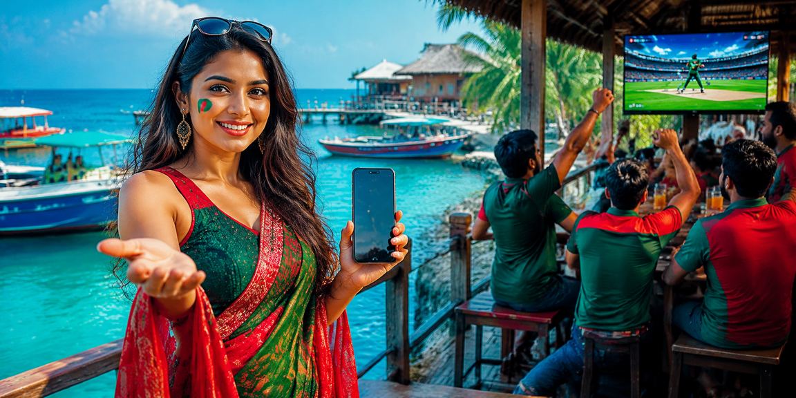 সেন্ট মার্টিন দ্বীপে সমুদ্রের ধারে মোবাইলে গেমিং করছেন একজন ব্যবহারকারী